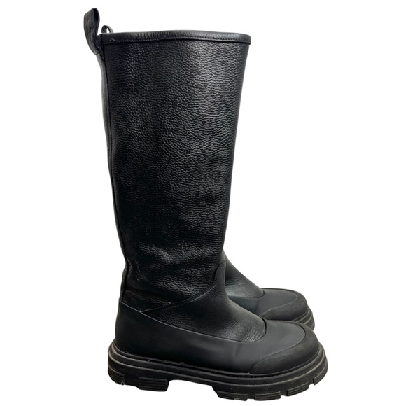 Zara black pebbled leather shearling lined tall lug sole winter boots EU 40 - Picture 4 of 15